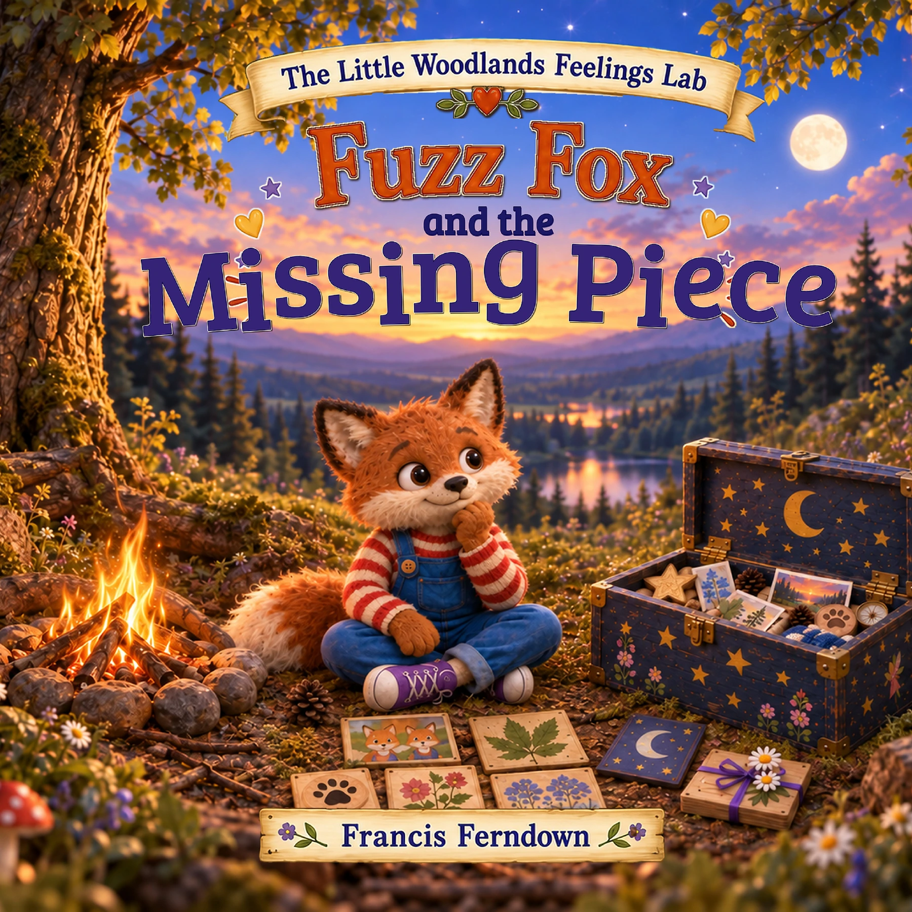 Cover of the puppet edition of Fuzz Fox and the Missing Piece by Francis Ferndown, showing Fuzz with a glowing star-shaped piece beside Grandpa Badger