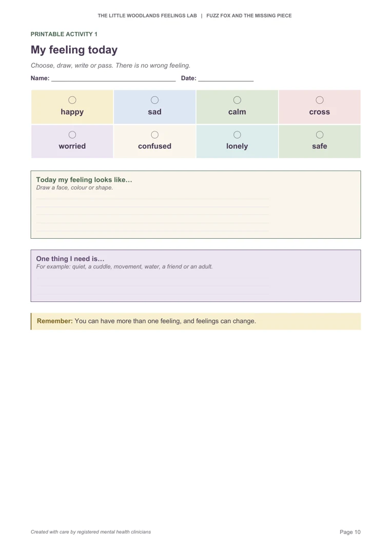 Thumbnail of Printable Activity 1, My feeling today