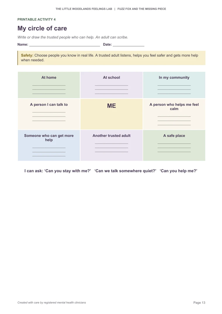 Thumbnail of Printable Activity 4, My circle of care