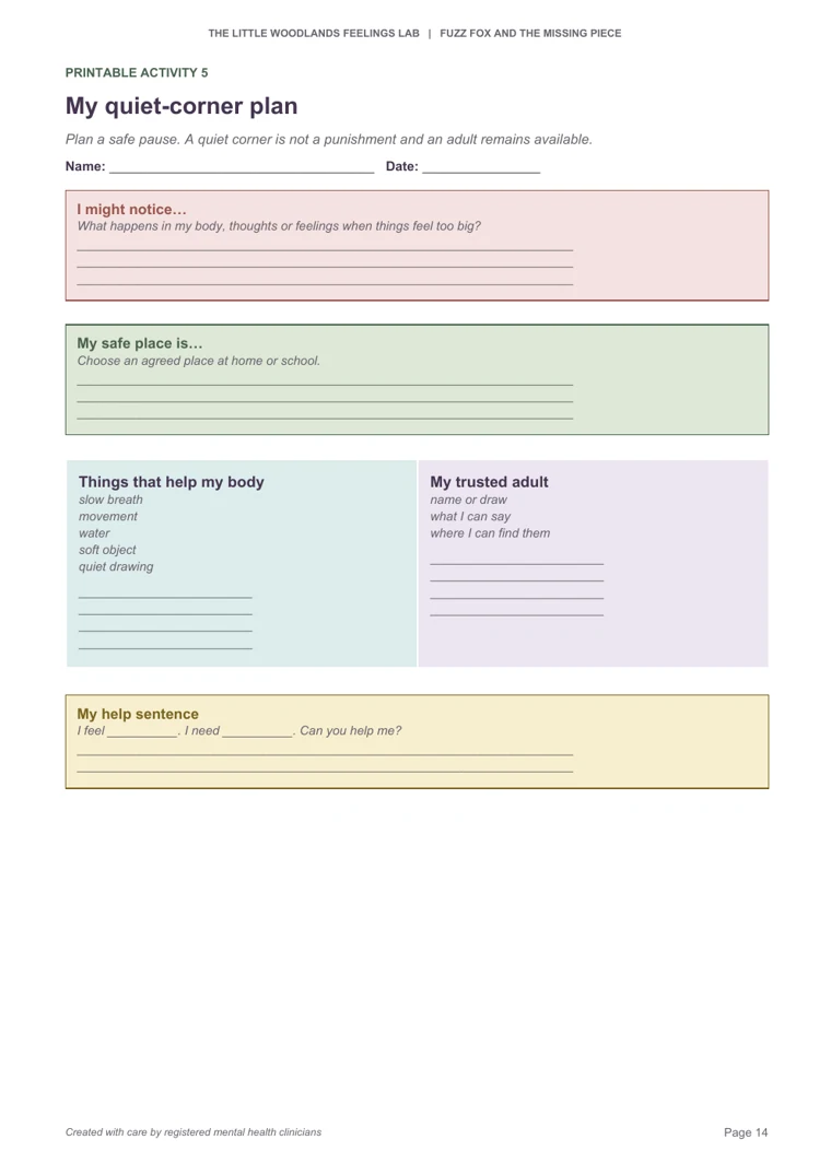 Thumbnail of Printable Activity 5, My quiet-corner plan