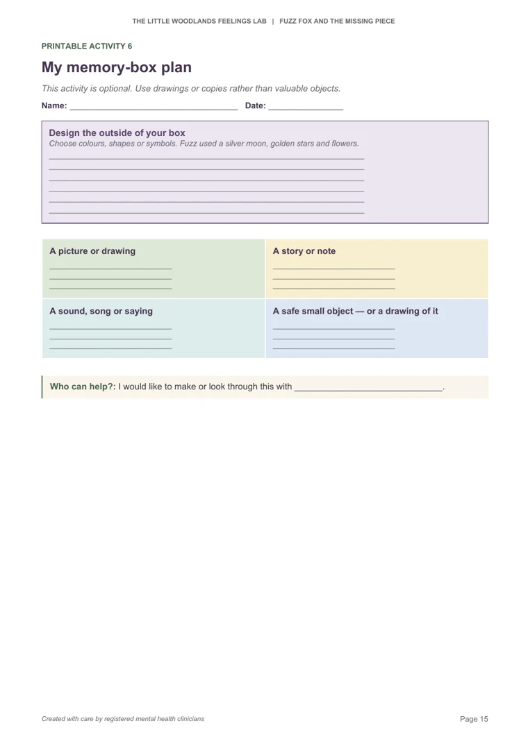 Thumbnail of Printable Activity 6, My memory-box plan