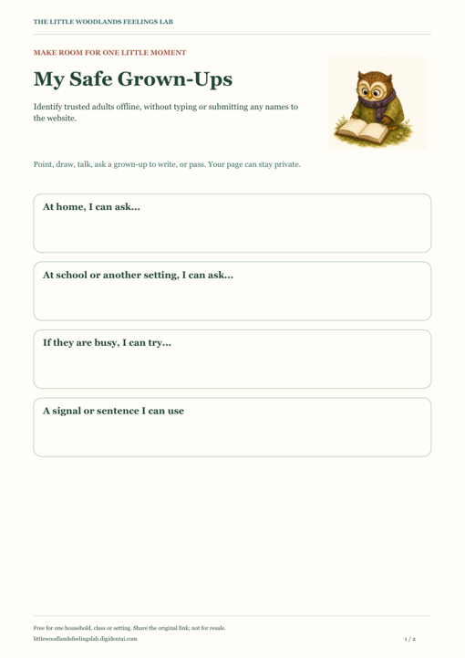 Preview of My Safe Grown-Ups, with illustrations and activity guidance