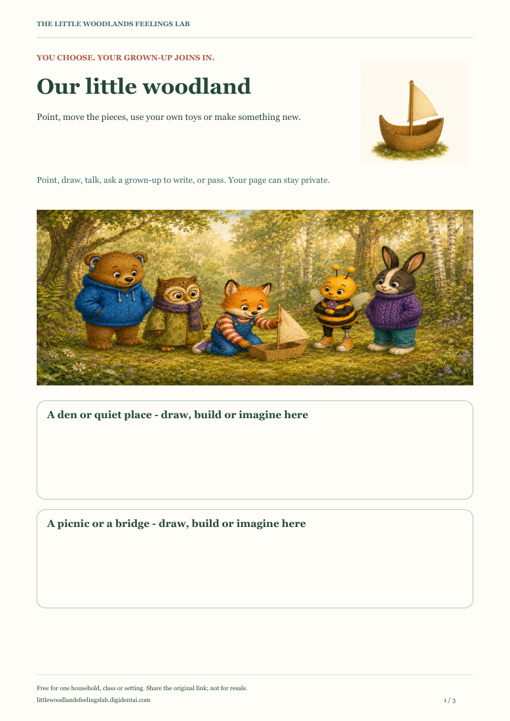 Preview of Build a Woodland Together, with illustrations and activity guidance